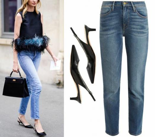 JEANS MIT GERADEM BEIN UND KITTEN HEELS