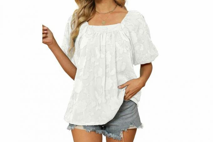 Aokosor Blusa de verano para mujer, elegante, informal, fluida, de manga corta, cuello cuadrado