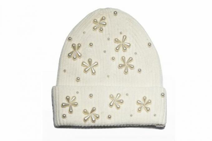 Lele Sadoughi Pearly Snowflake Rib Knit Beanie