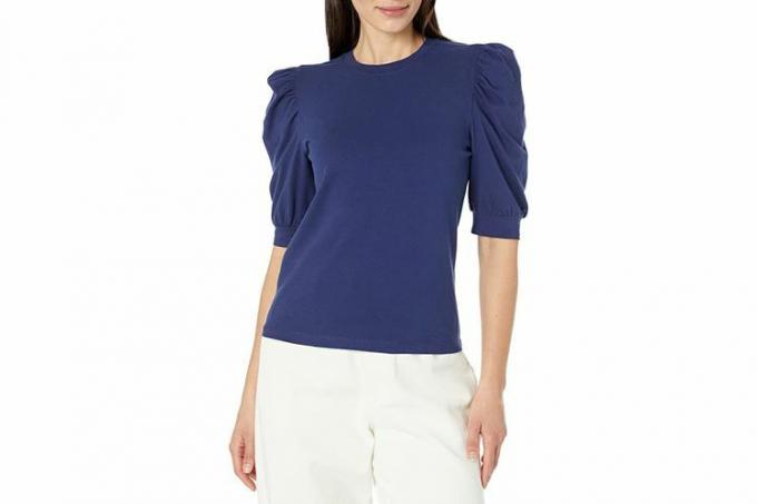 Amazon The Drop Mariko Puff-Sleeve T-skjorte med rund hals, elastisk skjorte, marineblå
