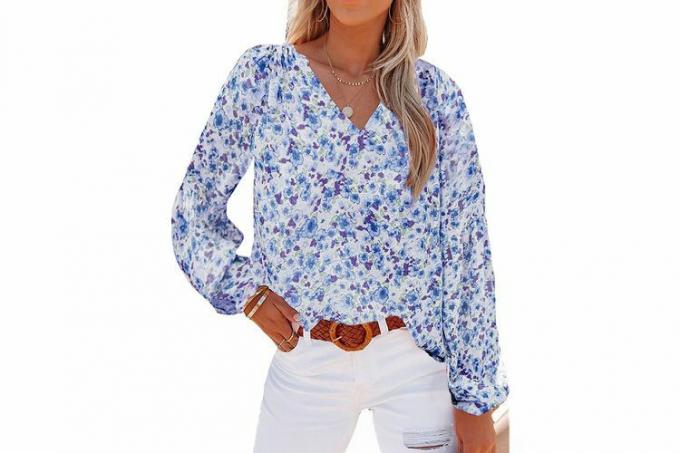 SHEWIN Женская повседневная блуза в стиле бохо с цветочным принтом