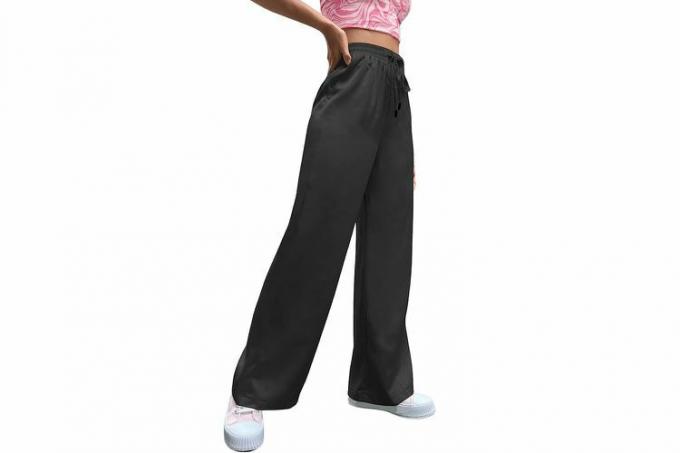 Amazon SweatyRocks Dámske široké saténové nohavice Ležérne elastický pás Voľné nohavice s vreckom
