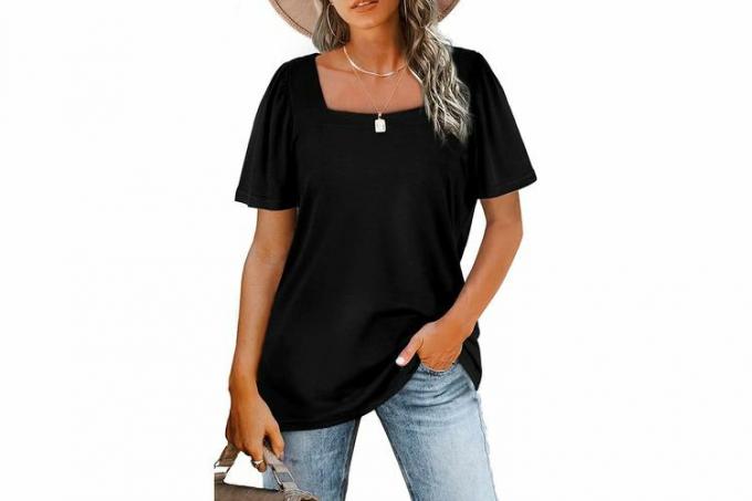 WIHOLL 여성 여름 탑 캐주얼 스퀘어 넥 퍼프 반소매 T 셔츠
