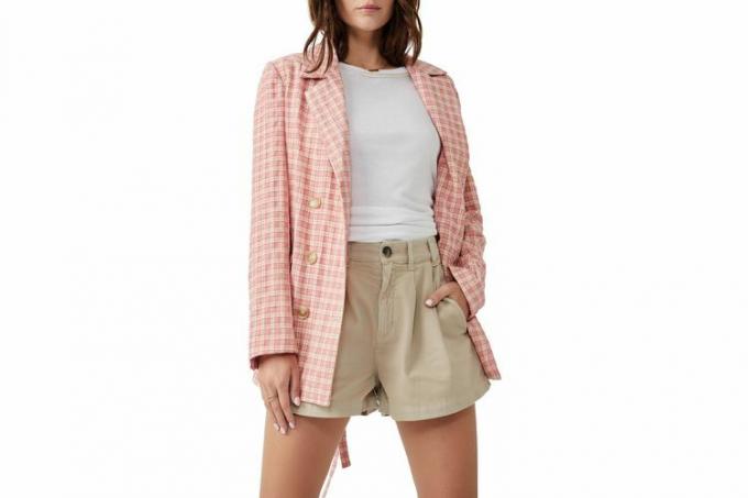 Free People Olivia Tie Midje Gingham Double Breasted Blazer