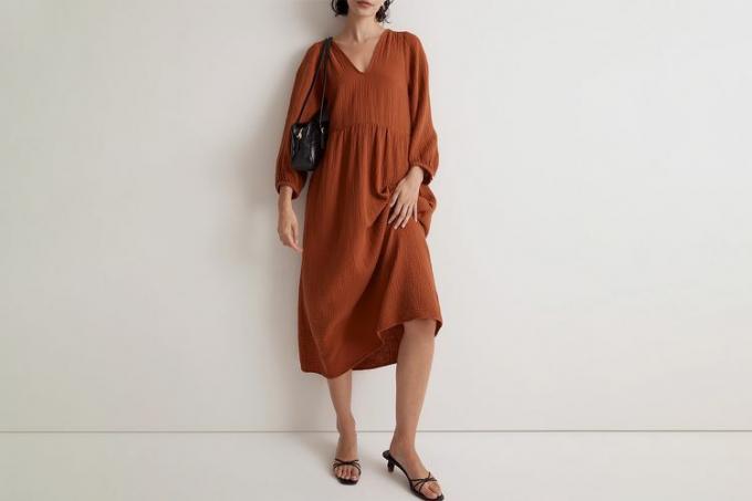 Madewell lichtgesponnen midi-jurk met V-hals