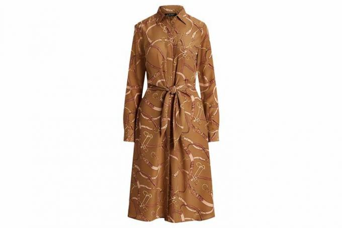 Ralph Lauren Belting-Print Tie-Front Crepe Shirtdress