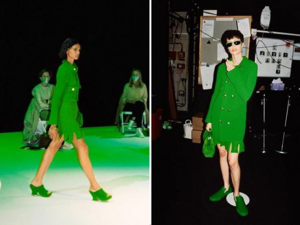 Les mannequins portent du Kelly Green.