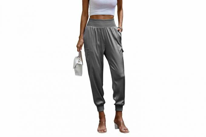 Dámske saténové jogger nohavice Amazon PRETTYGARDEN Ležérne nohavice s vysokým pásom a dlhými lonžovými nohavicami s vreckami