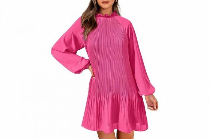 Amazon PRETTYGARDEN Kvinders 2023 Short Flowy Dress Casual Langærmet Flæsebælte A Line Swing Kjoler