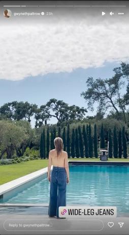 Gwyneth Paltrow Topless v Jeans By the Pool Instagram Story Goop Sale