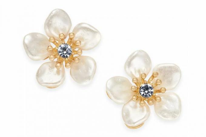 Macy's Lonna un Lilly zelta toņa kristāla un pērļu imitācijas ziedu auskari