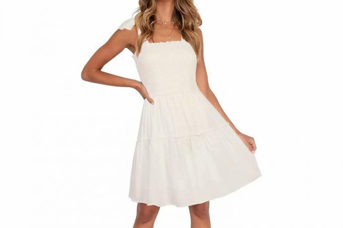 Женское мини-платье ZESICA 2023, летнее мини-платье без рукавов с квадратным вырезом и рюшами на тонких бретелях