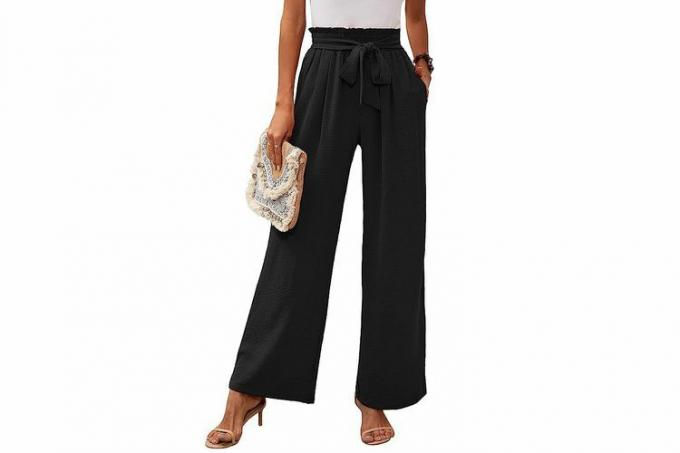 Calça feminina folgada Amazon Heymoments de perna larga com bolsos leve cintura alta ajustável nó de amarrar solto