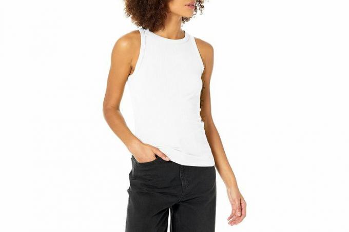 Tank Top Rajutan Valerie Cutaway-Neck Racerback Rib Wanita Drop