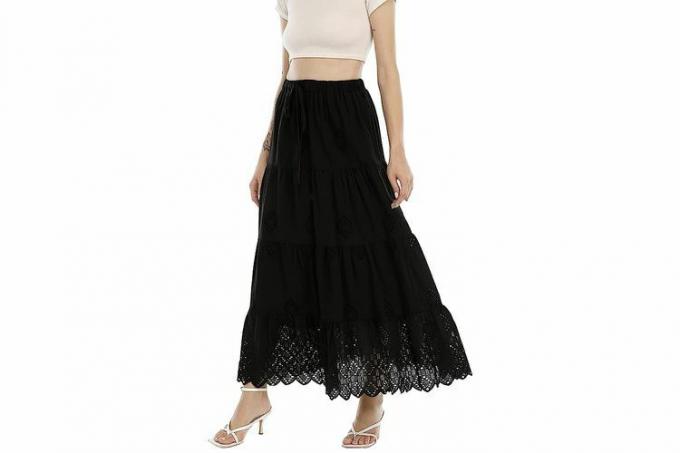 Amazon Love Welove Fashion dames zomer 2023 casual effen kleur Boho geborduurde gelaagde maxi-rok