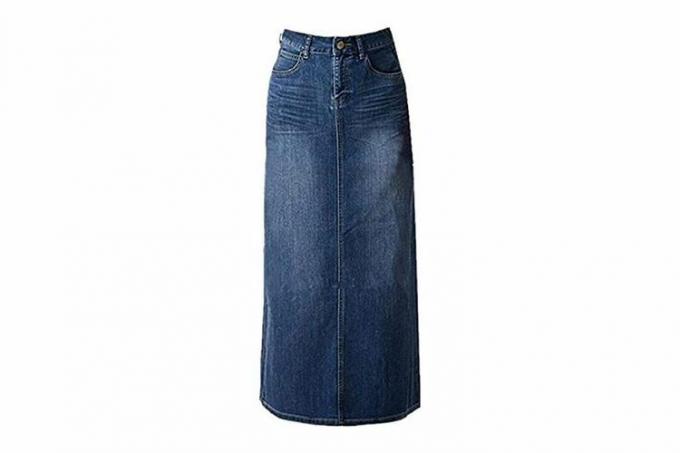 Dámská maxi tužková džínová sukně- Dlouhé džínové sukně v áčkové linii s vysokým pasem pro dámy- modrá džínová sukně
