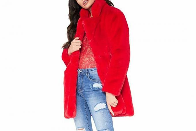 Amazon Remelon Дамско зимно топло палто от изкуствена кожа с ревер от лисица с дълъг ръкав