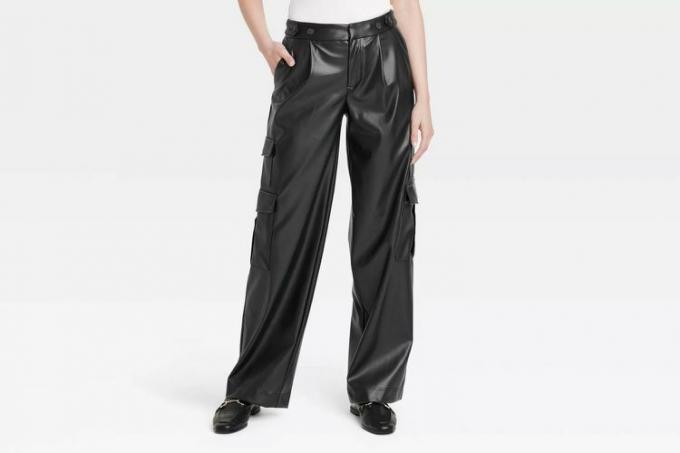 Target Dámské vysoké rovné kalhoty z umělé kůže Cargo - A New Dayâ¢ Černá