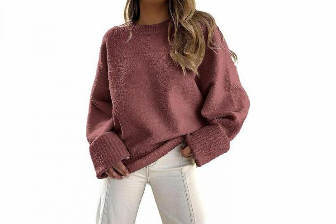Amazon ANRABESS Dámský svetr s dlouhým rukávem a dlouhým rukávem Oversized Fuzzy Knit Robustní teplý svetr