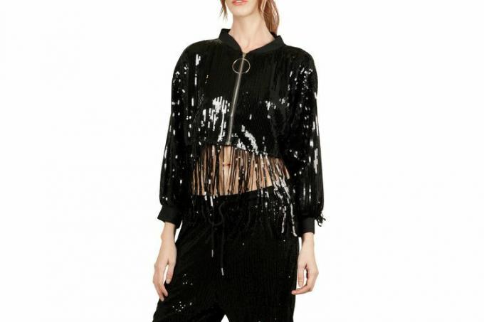 NIKKI LUND Giacca oversize con orlo con frange di paillettes