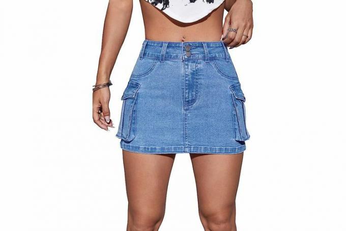 Dámská mini Cargo džínová sukně Amazon Wdirara s nízkým pasem na knoflíky