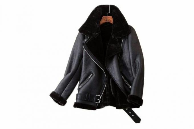 LY VAREY LIN Jaket Moto Faux Shearling Wanita