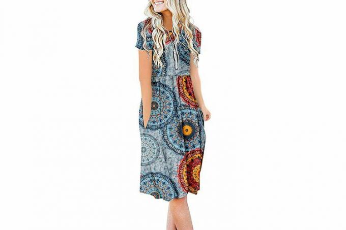 Amazon Prime Day DB MOON Naisten rento lyhythihaiset mekot Empire vyötärölle ulottuva polvipituinen mekko taskuilla
