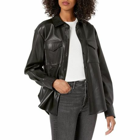 The Drop Women's @Lisadnyc Vegan Leather Long Shirt Jacket