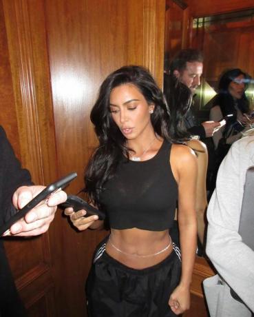 Kim Kardashian Sheer Tank Adidas Windbreaker Pants Instagram srpen
