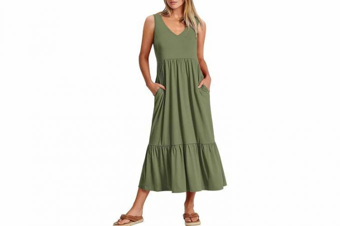 Amazon Anrabees dámské letní ležérní šaty bez rukávů s výstřihem do V zelené