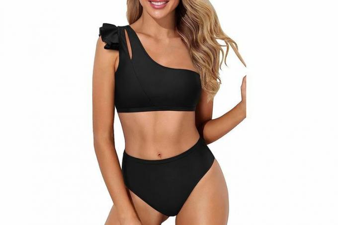 Amazon ATHMILE Costume da bagno Donna Costume da bagno Bikini a vita alta Maternità Ragazze Due pezzi Una spalla Ruffle Tummy Control