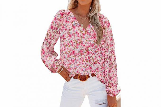 SHEWIN Женская повседневная блуза в стиле бохо с цветочным принтом