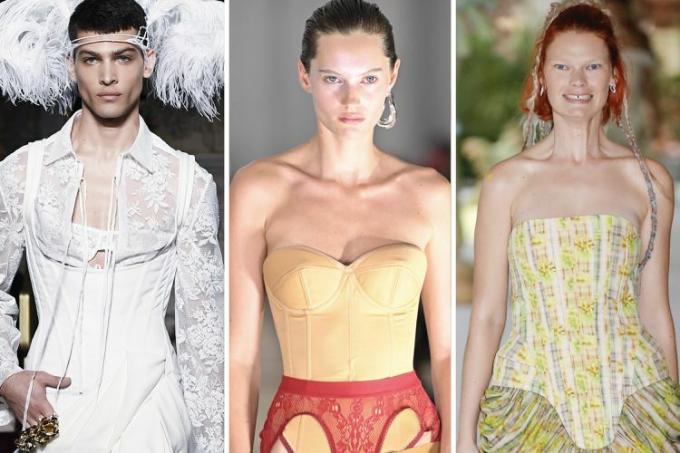 Модели Нью-Йоркской недели моды носят корсеты в винтажном стиле — один из лучших трендов Нью-Йоркской недели моды 2024 года, который можно увидеть в коллекциях Недели моды весна-лето 24 в Нью-Йорке.