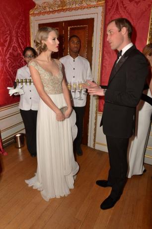 Тейлор Свифт в шифоновом платье во время разговора с принцем Уильямом.