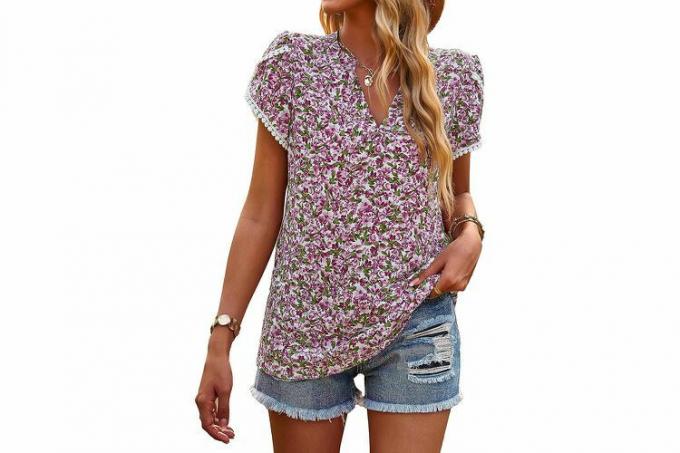 Amazon PRETTYGARDEN Blusa de manga corta de crochet con encaje