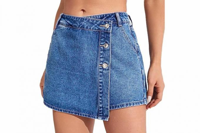 Amazon WDIRARA Jupe-short en jean taille haute boutonnée sur le devant pour femme