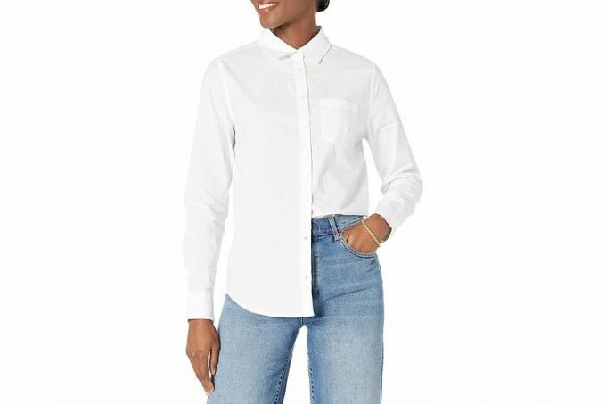 Женская поплиновая рубашка классической посадки с длинными рукавами и пуговицами Amazon Essentials
