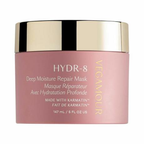 Vegamour HYDR-8 Deep Moisture Repair Hair Mask růžová lahvička a zlatý uzávěr