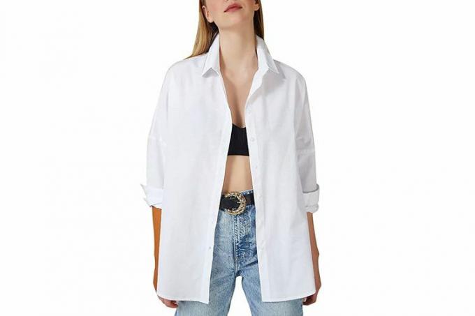 BIG DART Oversized Button Down-skjortor för kvinnor, Dressy Casual Långärmade Blusar Sommartröjor Tunika