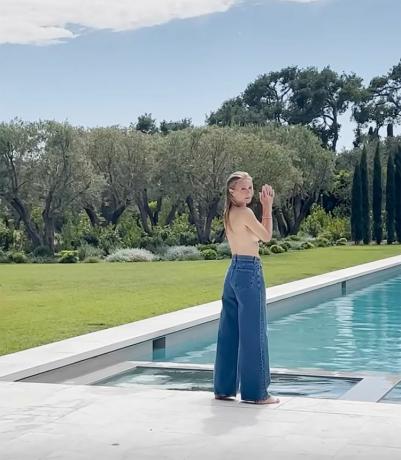 Gwyneth Paltrow Topless v Jeans By the Pool Instagram Story Goop Sale