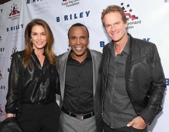 Cindy Crawford, Sugar Ray Leonard og Rande Gerber 