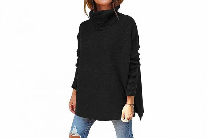 LILLUSORY ผู้หญิงคอเต่าเสื้อกันหนาวขนาดใหญ่ 2022 ฤดูใบไม้ร่วงแขนยาว Batwing หก Hem Tunic เสื้อกันหนาวถักเสื้อ