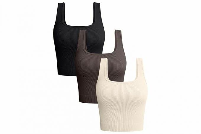 אמזון OQQ גופיות 3 חלקים לנשים עם צלעות חלקות חולצות אימון יוגה קרופ חולצות