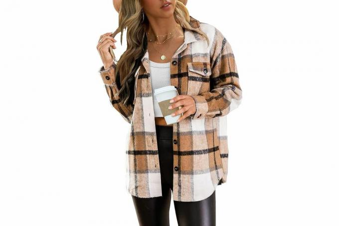 Amazon AUTOMET Casual Plaid Shacket Aprikoze