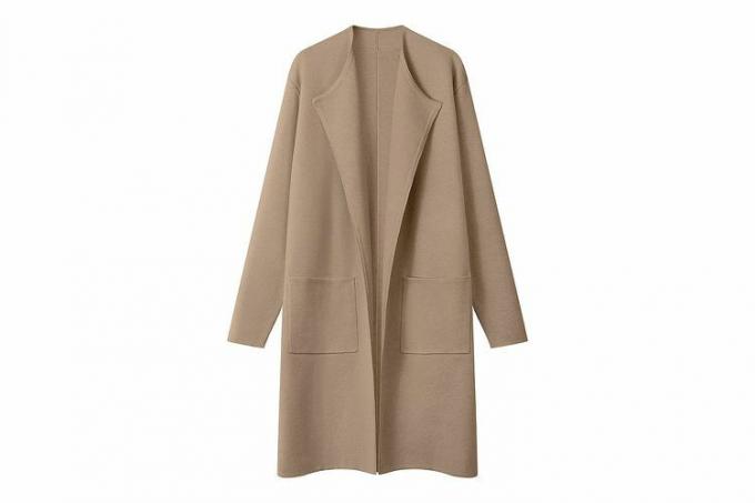 Dámský kabátek MEROKEETY s dlouhým rukávem a klopou, otevřený přední svetr