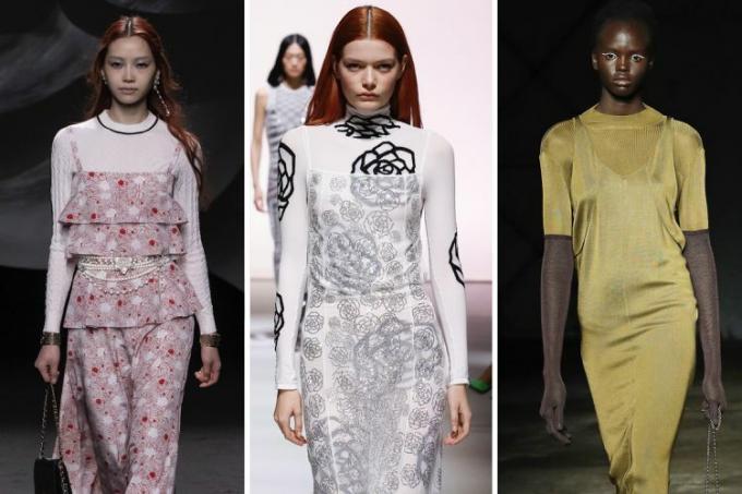 Sommerkjoler båret over skjorter, en af ​​efterårets bedste modetrends i 2023, båret af modeller i Chanel, Missoni, Anteprima FallWinter 20232024 runway shows.