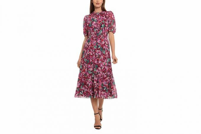 Maggy London Moterų Mock Neck Midi Fit and Flare