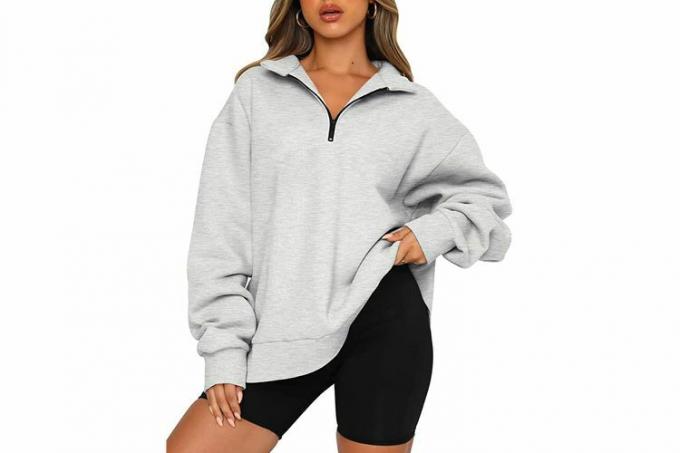 Amazon Trendy Queen ženske prevelike puloverje s kapuco Pulover s pol zadrgo