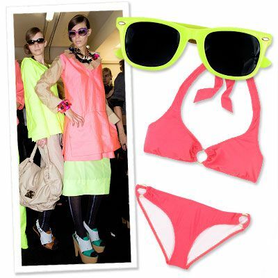 SUMMER STYLE A-Z, Y est pour jaune (avec rose chaud), bikini Diane Von Furstenberg, lunettes de soleil Fred Flare