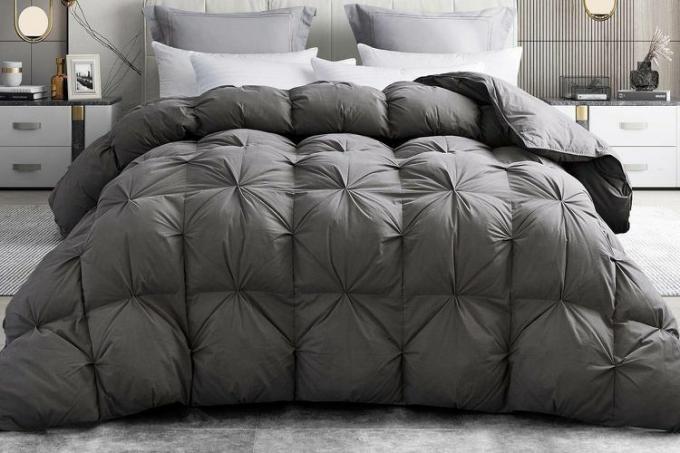Oktober Amazon Prime Day Alanzimo Luxurious All Season Goose Down Comforter Queen Size - ultra mehka puhovka, srednje toplo siva posteljnina, pernati vložki za odeje z 8 jezički